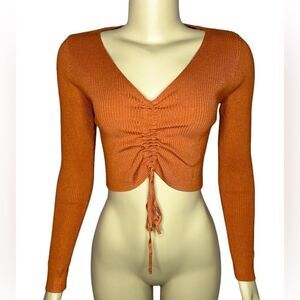 Orange Ruched Long Sleeve Crop Top